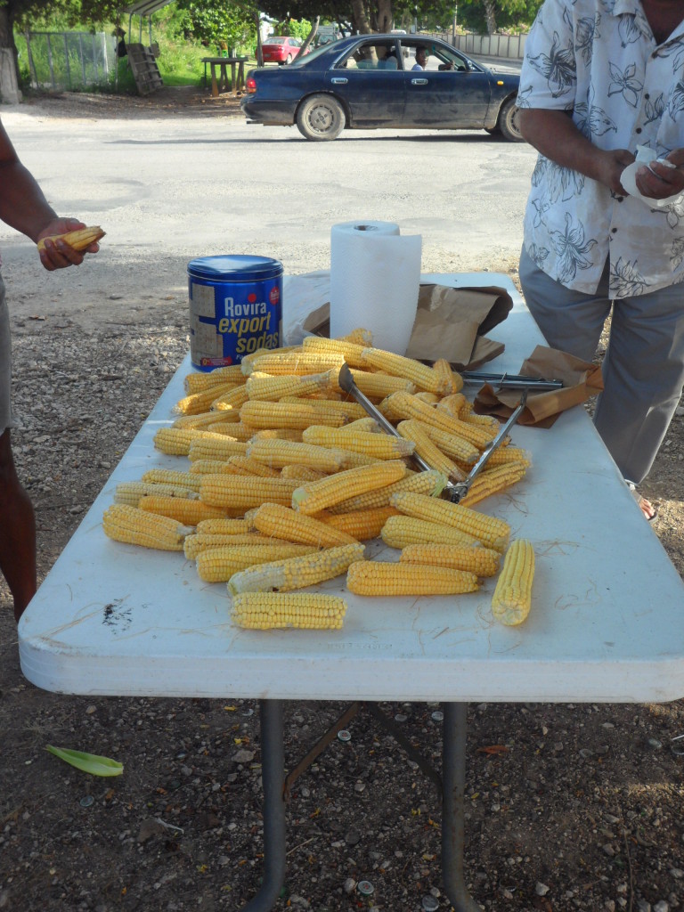 stripped corn ready for roasting in Anguilla